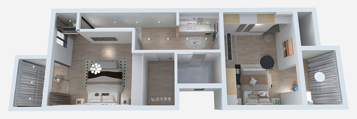 熊皓宇｜城开汤山公馆16甲103室-160㎡-现代风格｜复式｜4室2厅1厨2卫2阳台｜老房装修｜定制家｜全包｜00_04二层鸟瞰图